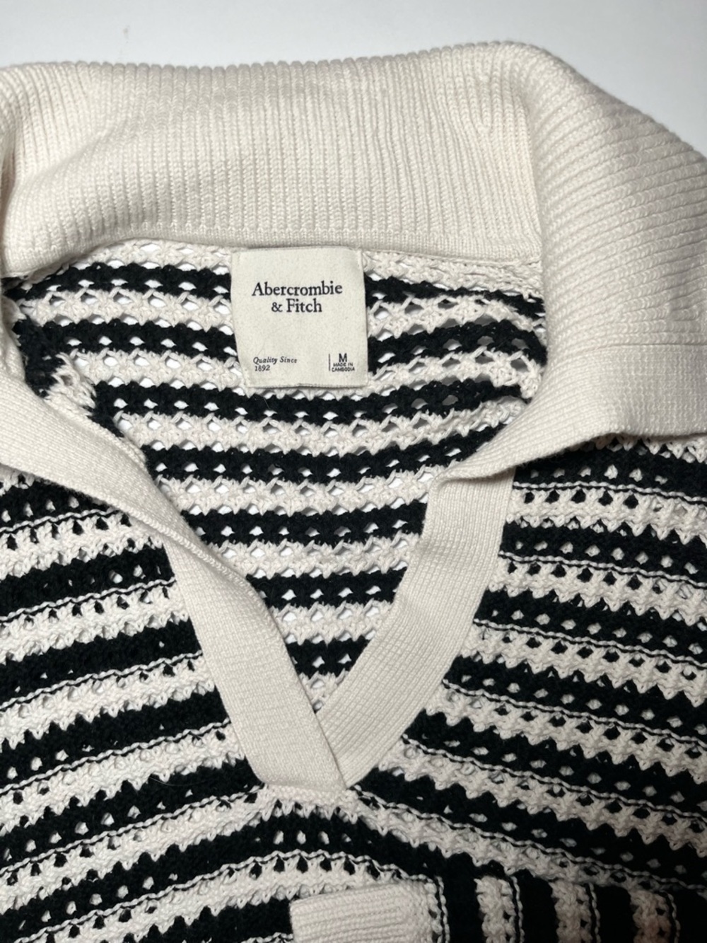 Abercrombie & Fitch Striped Crochet Sweater M | Coastal Grandma Nautical Chic - Picture 3 of 9